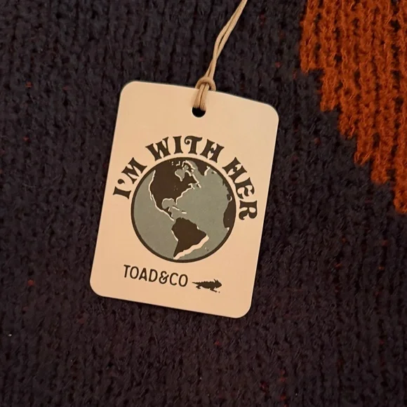 Toad&Co Dark Blue Sweater with Orange Heart Patterns - Picture 2 of 6